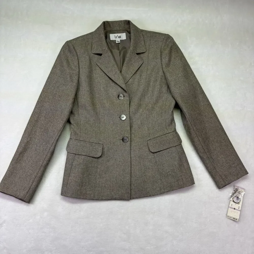 Le Suit Skirt Suit - Blazer Jacket & Skirt Brown Tweed NWT Size 6